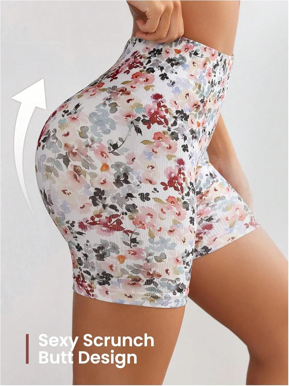 OYOANGLE Women's Floral High Waisted Workout Shorts Tummy Control Running Yoga Butt Lifting Biker Shorts