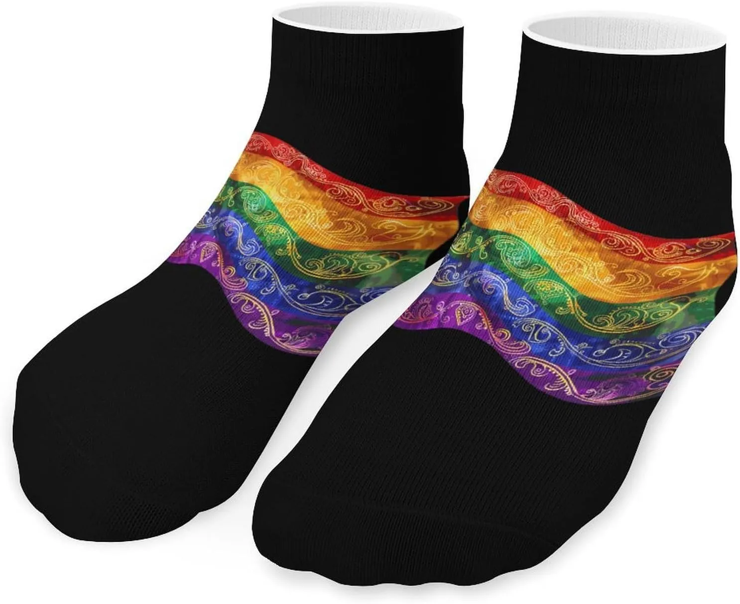 Paisey LGBT Rainbow Flag Printed Ankle Socks No Show Sock Low-Cut Athletic Socks for Men Women 1 Pair