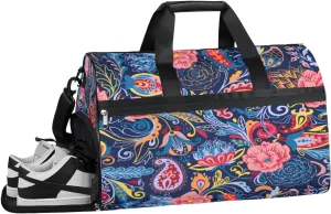Paisley Pattern Resistant Sports Gym Bag for Women Men Travel Duffel bag with Wet Pocket & Shoes Compartment Waterproof Weekender Bag 19.7"x9.9"x13"