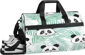 Panda Leaves Resistant Sports Gym Bag for Women Men Travel Duffel bag with Wet Pocket & Shoes Compartment Waterproof Weekender Bag 19.7"x9.9"x13"