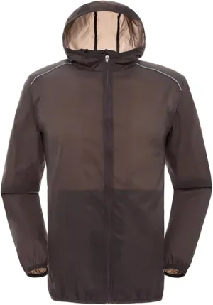 Parise Water Shoes Men Men's Solid Lightweight Zip Packable Waterproof Rain Coat Running Golf Hiking Travel Windbreaker Jacket Active Hoodies(Brown,Medium)