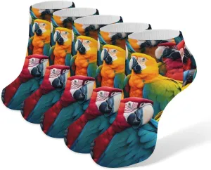 Parrots Birds 5 Pairs Low Cut Ankle Socks for Men Women Athletic Running Socks No Show Breathable