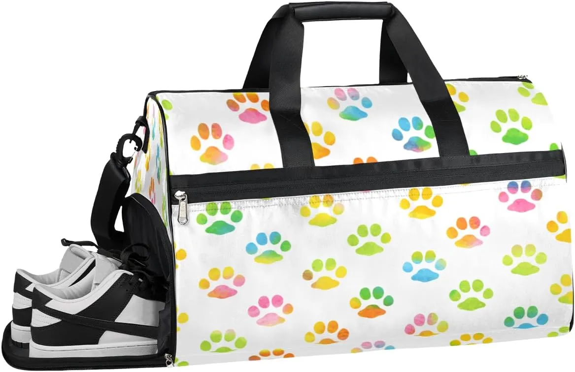 Paw Print Resistant Sports Gym Bag for Women Men Travel Duffel bag with Wet Pocket & Shoes Compartment Waterproof Weekender Bag 19.7"x9.9"x13"