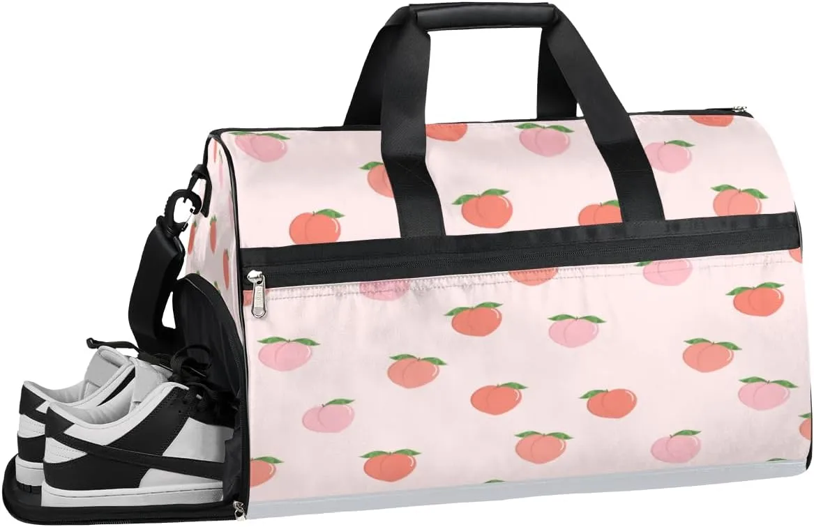Peaches Sports Gym Bag for Women Men Travel Duffel Bag with Wet Pocket & Shoes Compartment Waterproof Weekender Overnight Tote Carry on Bag Lightweight