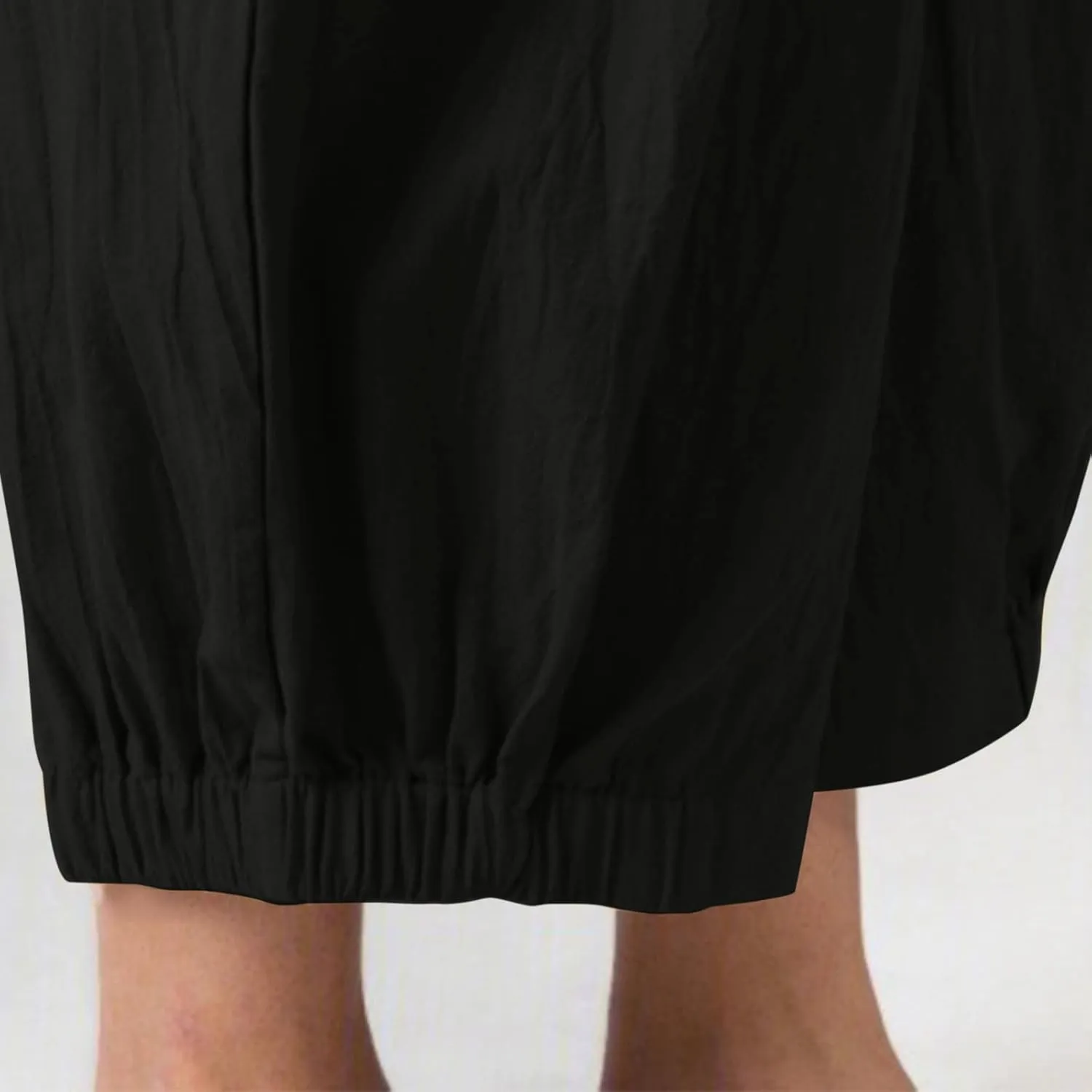 PEHMEA Women's Cotton Linen Tapered Cropped Pants Wide Leg Loose Casual Trousers with Pockets