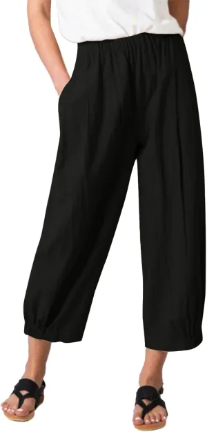 PEHMEA Women's Cotton Linen Tapered Cropped Pants Wide Leg Loose Casual Trousers with Pockets
