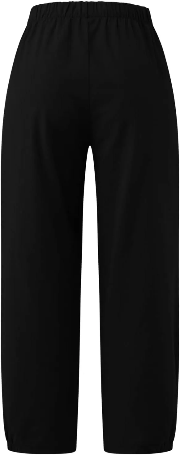 PEHMEA Women's Cotton Linen Tapered Cropped Pants Wide Leg Loose Casual Trousers with Pockets