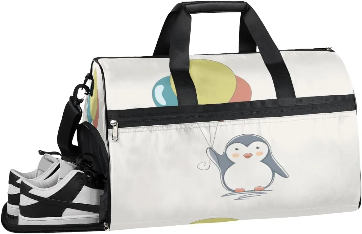 Penguin Ballon Resistant Sports Gym Bag for Women Men Travel Duffel bag with Wet Pocket & Shoes Compartment Waterproof Weekender Bag 19.7"x9.9"x13"