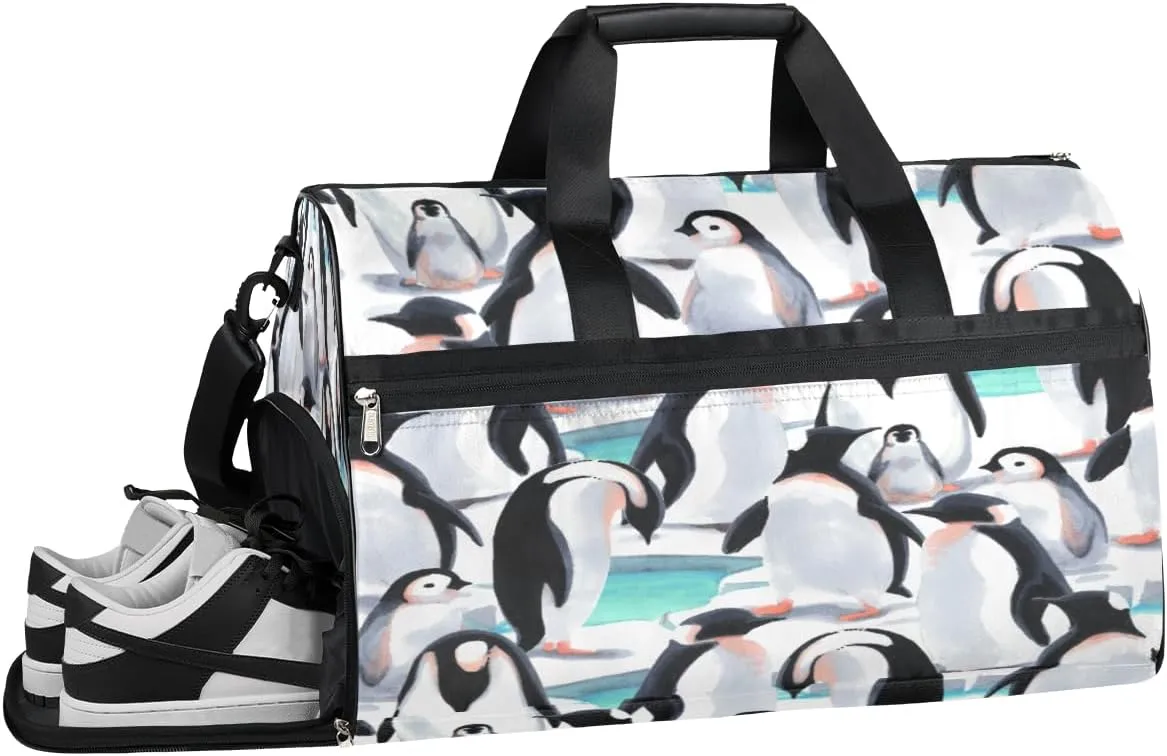 Penguin Pattern Resistant Sports Gym Bag for Women Men Travel Duffel bag with Wet Pocket & Shoes Compartment Waterproof Weekender Bag 19.7"x9.9"x13"