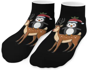 Penguin Reindeer Christmas Printed Ankle Socks No Show Sock Low-Cut Athletic Socks for Men Women 1 Pair