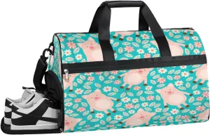 Pig Flower Resistant Sports Gym Bag for Women Men Travel Duffel bag with Wet Pocket & Shoes Compartment Waterproof Weekender Bag 19.7"x9.9"x13"