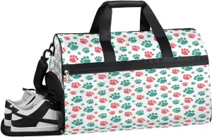Polka Dots Paw Gym Bag for Men Women Fitness Workout Sports Duffle Bag with Shoes Compartment Pawprints Water Resistant Overnight Weekender Duffel Bag
