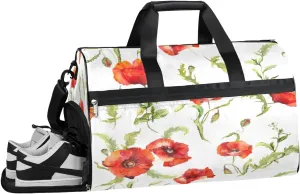 Poppies Flowers Resistant Sports Gym Bag for Women Men Travel Duffel bag with Wet Pocket & Shoes Compartment Waterproof Weekender Bag 19.7"x9.9"x13"