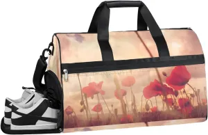 Poppy Sunshine Resistant Sports Gym Bag for Women Men Travel Duffel bag with Wet Pocket & Shoes Compartment Waterproof Weekender Bag 19.7"x9.9"x13"