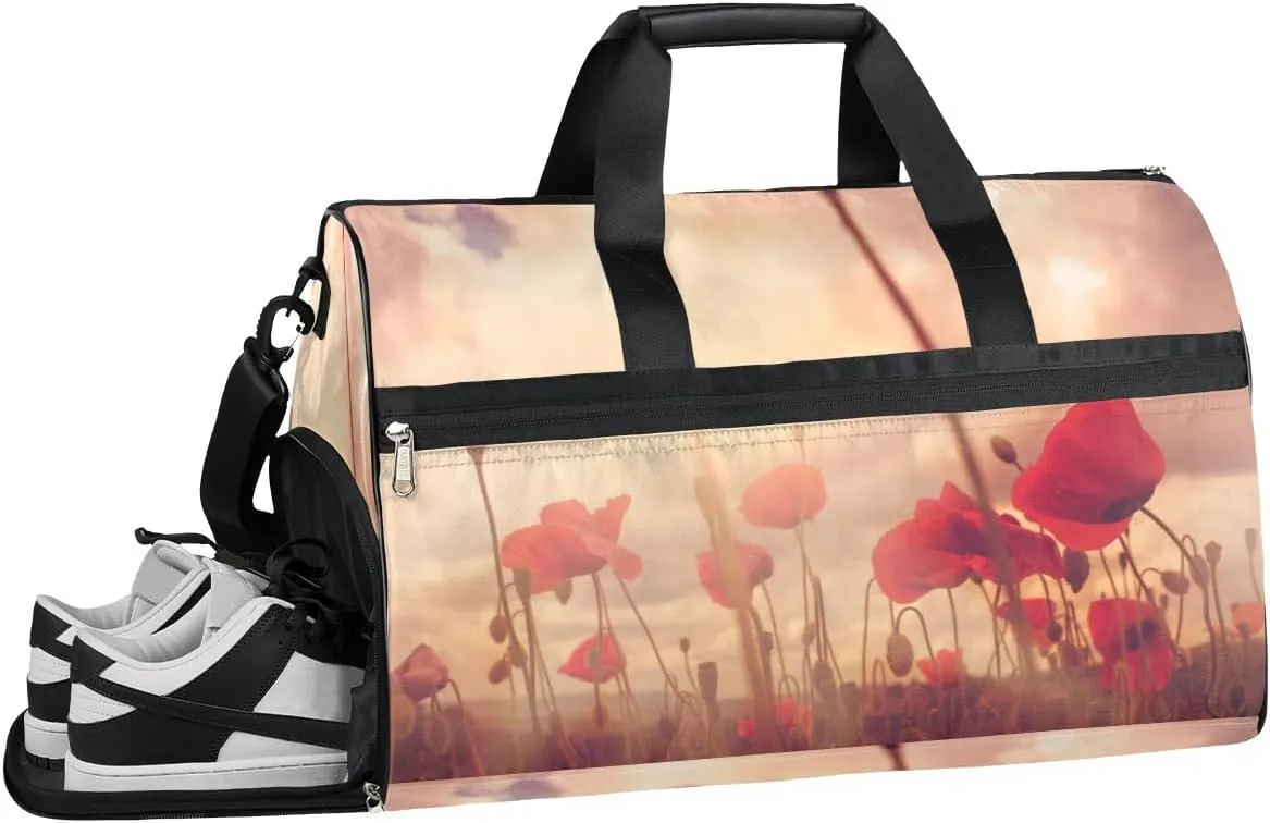 Poppy Sunshine Resistant Sports Gym Bag for Women Men Travel Duffel bag with Wet Pocket & Shoes Compartment Waterproof Weekender Bag 19.7"x9.9"x13"