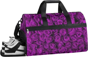 Purple Rose Resistant Sports Gym Bag for Women Men Travel Duffel bag with Wet Pocket & Shoes Compartment Waterproof Weekender Bag 19.7"x9.9"x13"