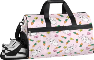 Rabbits Carrots Resistant Sports Gym Bag for Women Men Travel Duffel bag with Wet Pocket & Shoes Compartment Waterproof Weekender Bag 19.7"x9.9"x13"