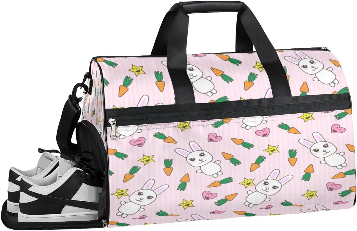 Rabbits Carrots Resistant Sports Gym Bag for Women Men Travel Duffel bag with Wet Pocket & Shoes Compartment Waterproof Weekender Bag 19.7"x9.9"x13"