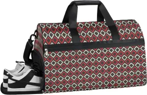 Red Black Gym Bag for Men Women Fitness Workout Sports Duffle Bag with Shoes Compartment Rhombus Water Resistant Overnight Weekender Duffel Bag