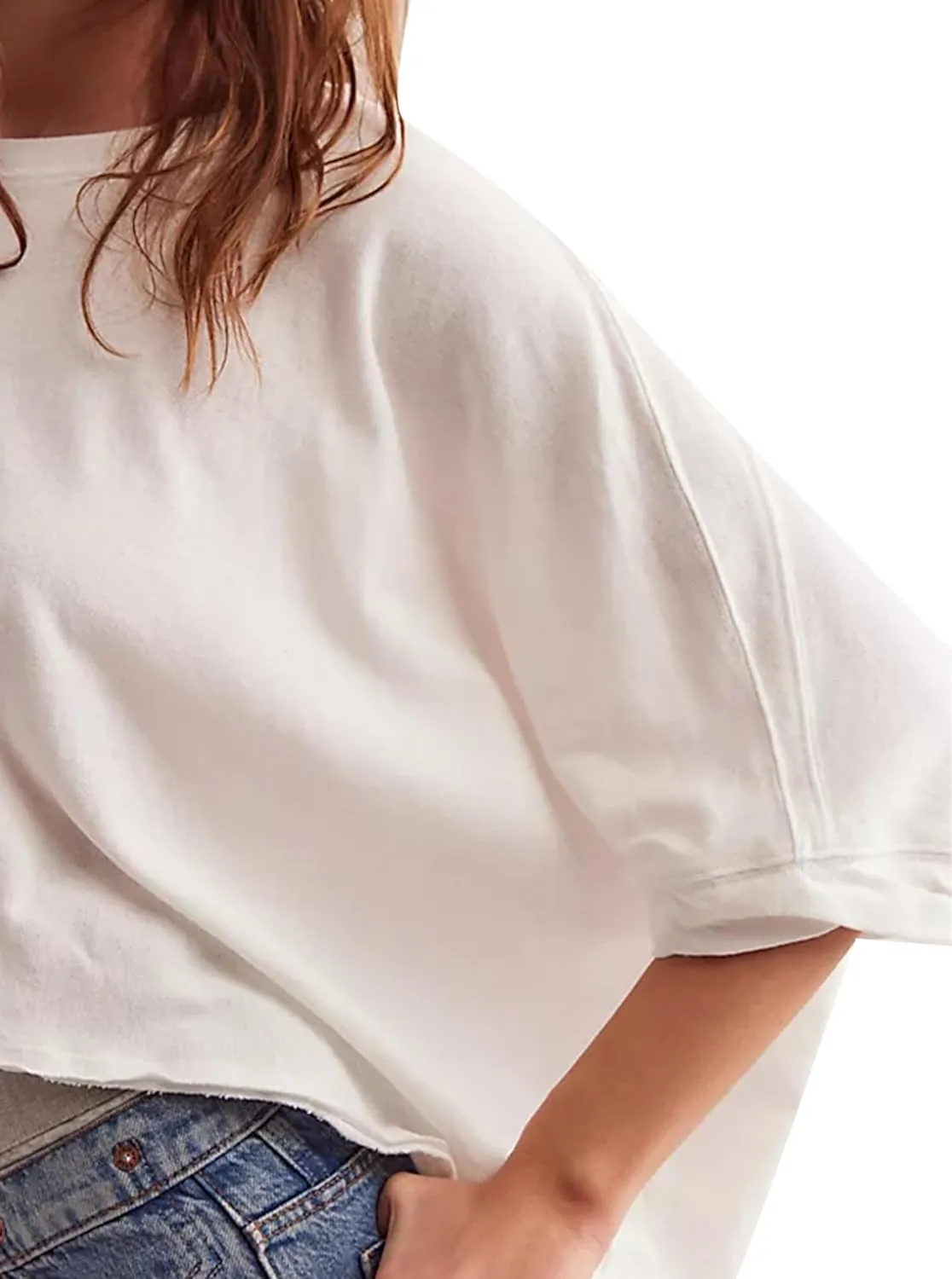 Remidoo Womens Oversized Tshirts Crewneck Half Sleeve Crop Top Loose Fit Tee Tops