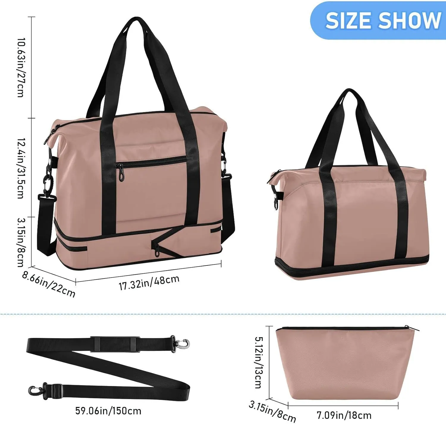 Rose Gold Gym Bag for Women Men Travel Duffel Bag with Shoe Compartment Carry On Weekender Overnight Bags for Travel Gym Yoga School