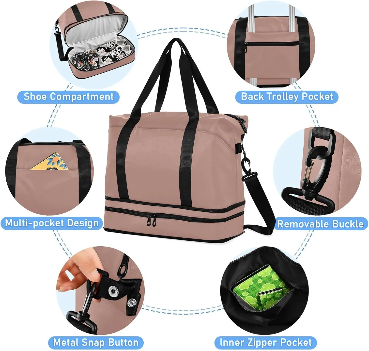 Rose Gold Gym Bag for Women Men Travel Duffel Bag with Shoe Compartment Carry On Weekender Overnight Bags for Travel Gym Yoga School