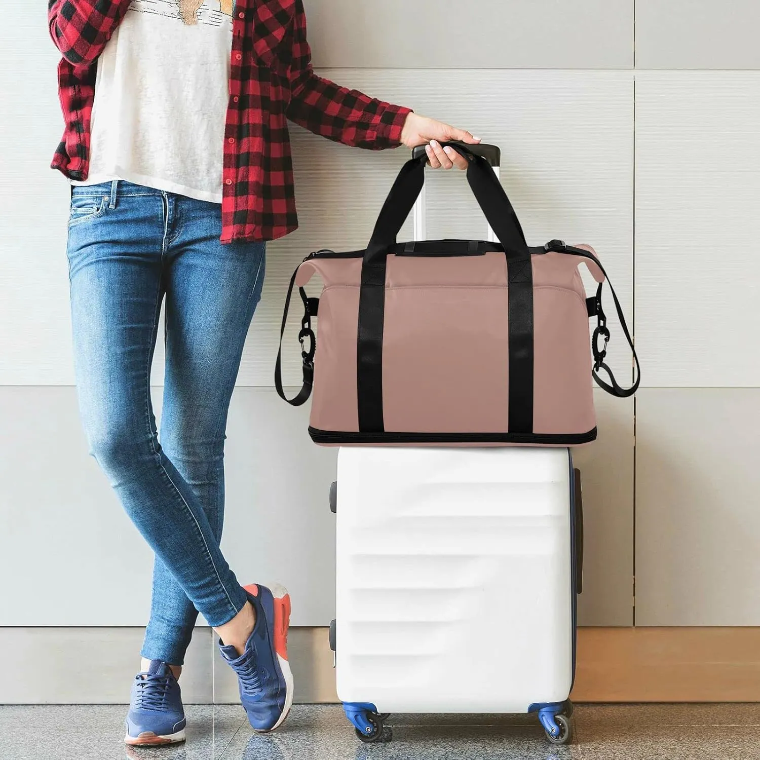 Rose Gold Gym Bag for Women Men Travel Duffel Bag with Shoe Compartment Carry On Weekender Overnight Bags for Travel Gym Yoga School