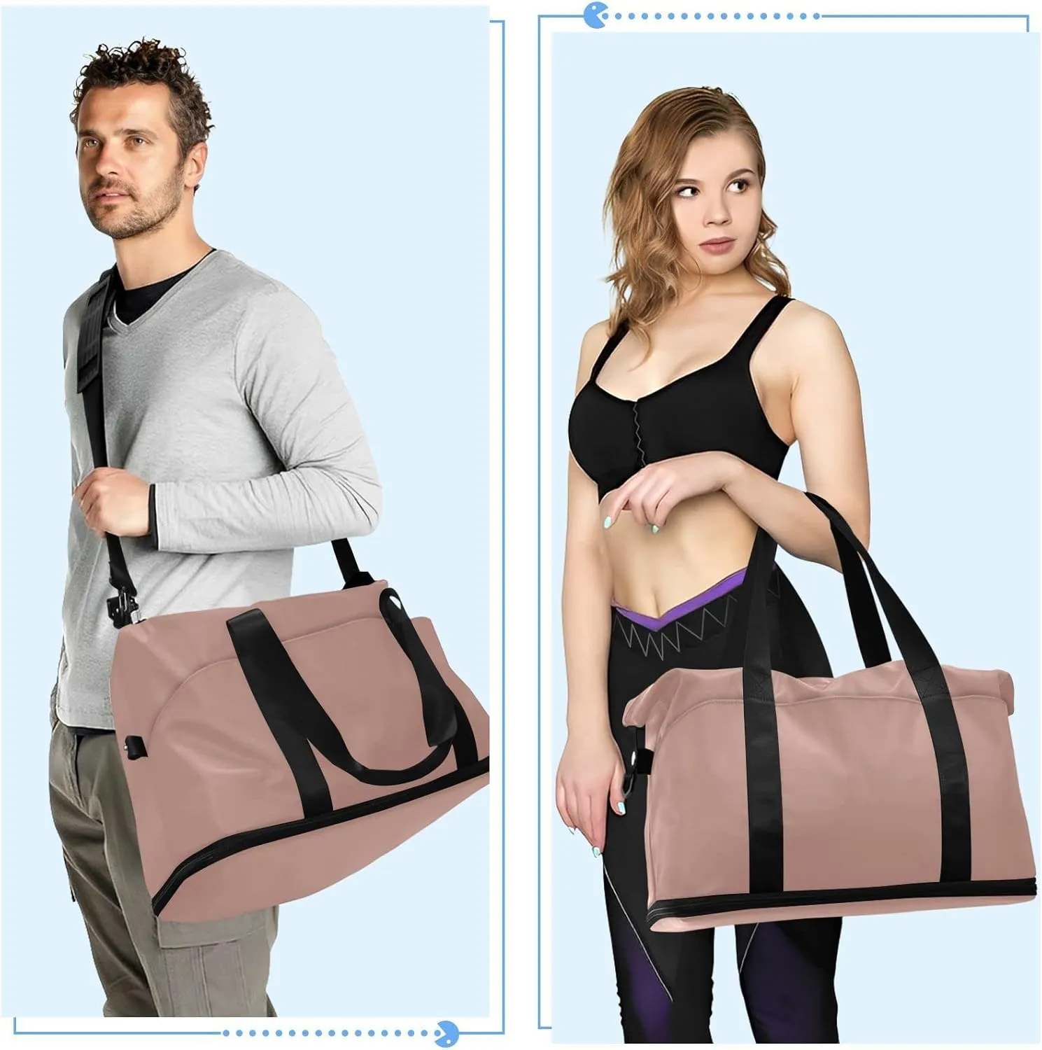 Rose Gold Gym Bag for Women Men Travel Duffel Bag with Shoe Compartment Carry On Weekender Overnight Bags for Travel Gym Yoga School