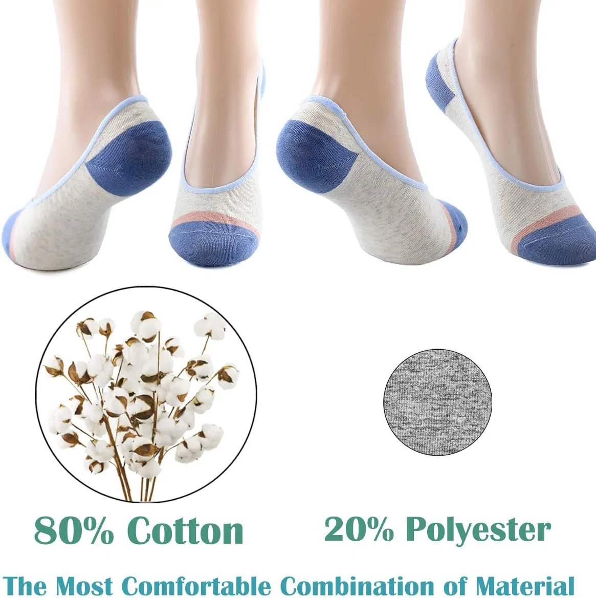RYI 5-Pack No Show Socks for Women Size 6-9 Ankle Invisible Non-slip Athletic Socks