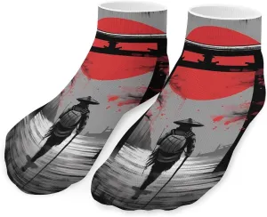 Samurai and Torii Gate Printed Ankle Socks No Show Sock Low-Cut Athletic Socks for Men Women 1 Pair
