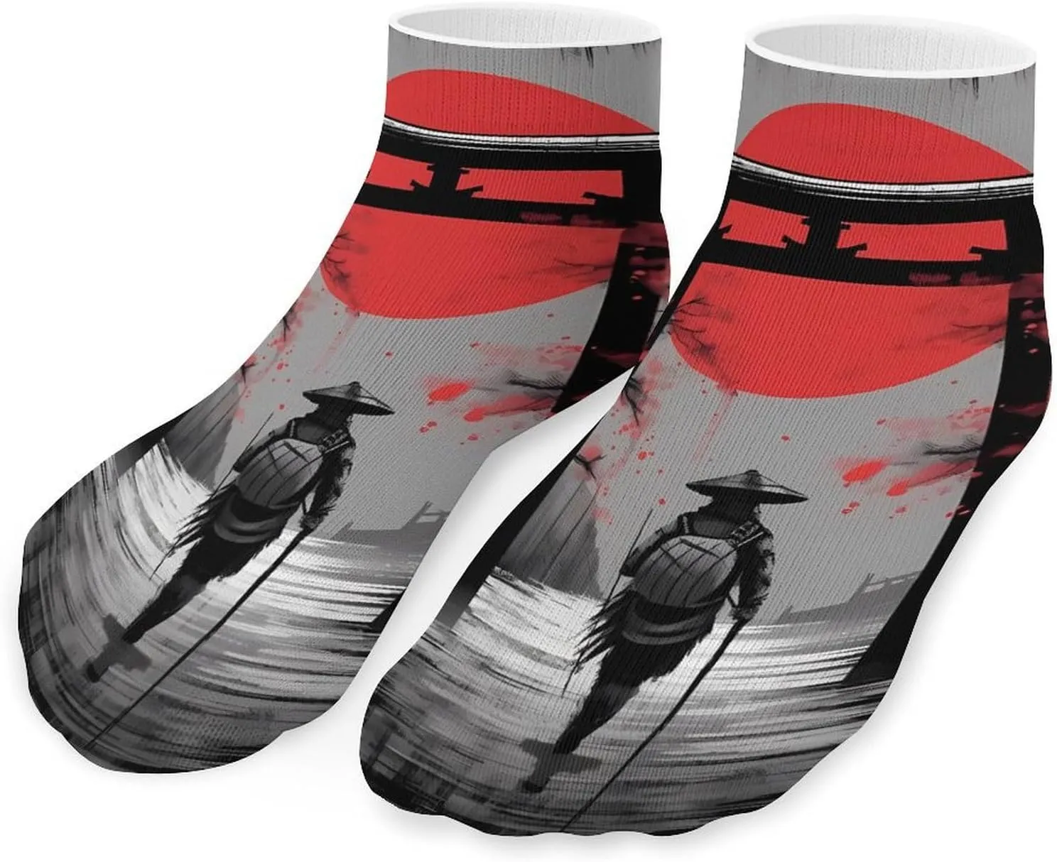 Samurai and Torii Gate Printed Ankle Socks No Show Sock Low-Cut Athletic Socks for Men Women 1 Pair