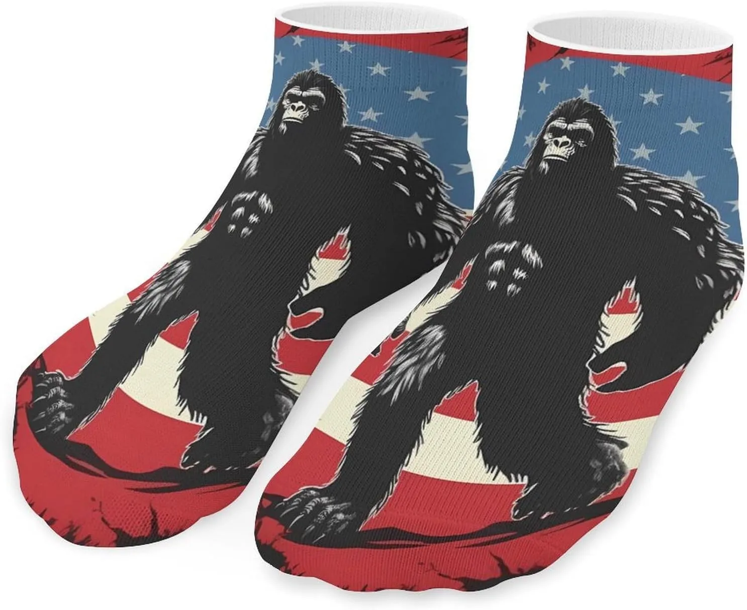 Sasquatch Bigfoot U.S. Flag Printed Ankle Socks No Show Sock Low-Cut Athletic Socks for Men Women 1 Pair