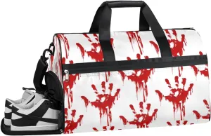 Scary Blood Handprints Gym Bag for Men Women Fitness Workout Sports Duffle Bag with Shoes Compartment Water Resistant Overnight Weekender Duffel Bag