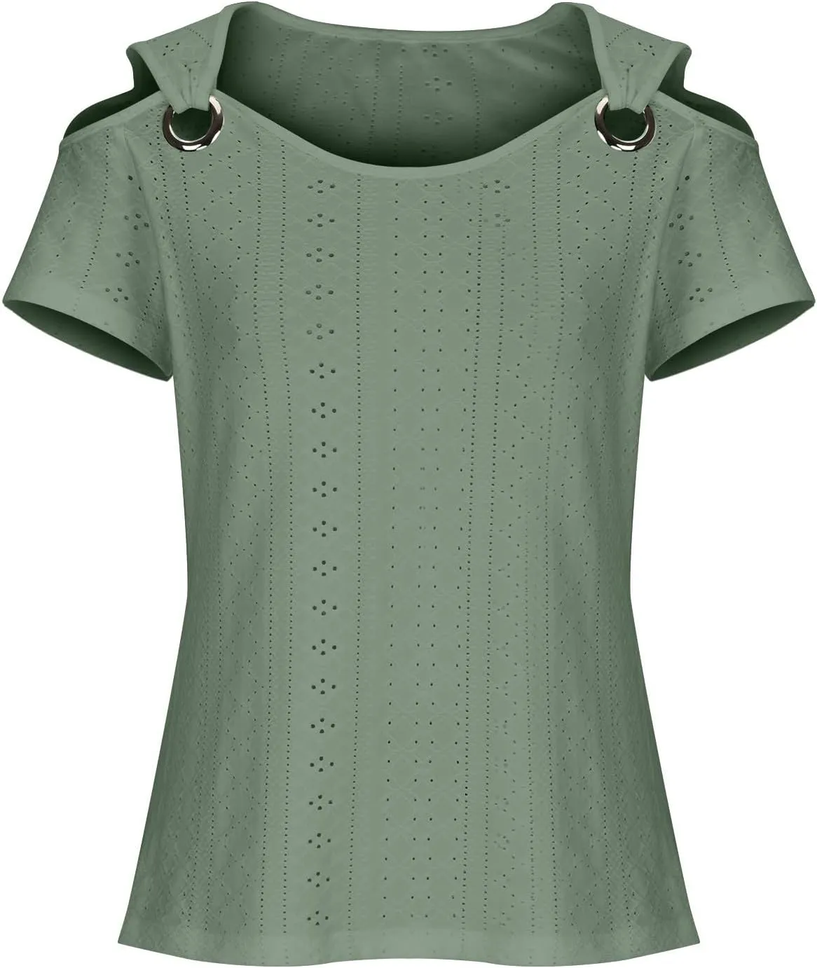 Sexy Clod Sholuder Tops for Women 2025 Summer Hollow Out Eyelet Short Sleeve T Shirts Going Out Blouses Ladies Tunic