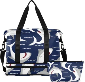 Sharks Travel Duffel Bag for Women Men Gym Bag with Shoe CompartmentCarry On Weekender Overnight Bag for Travel Gym Yoga School