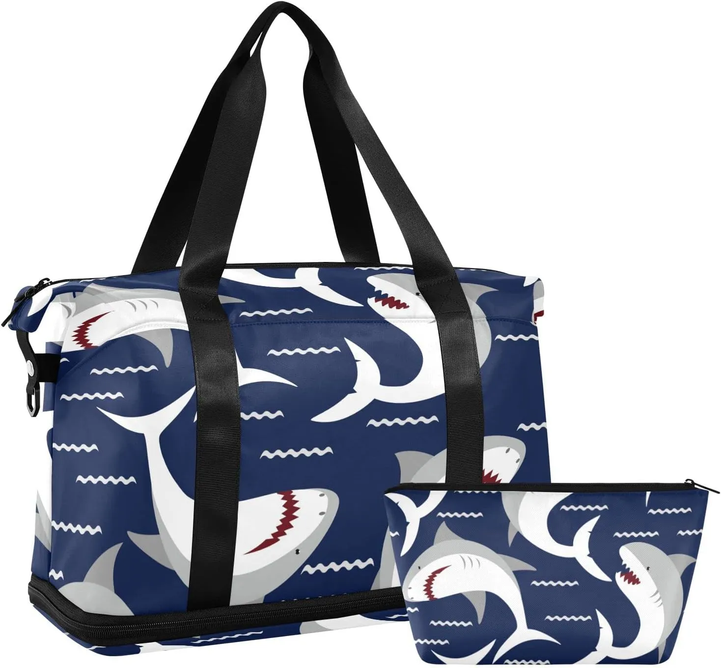 Sharks Travel Duffel Bag for Women Men Gym Bag with Shoe CompartmentCarry On Weekender Overnight Bag for Travel Gym Yoga School