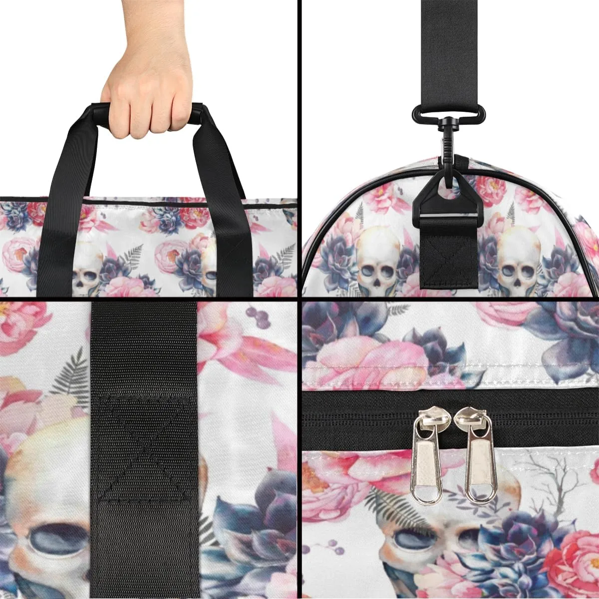 Skulls Sports Gym Bag for Women Men Travel Duffel Bag with Wet Pocket & Shoes Compartment Waterproof Weekender Overnight Tote Carry on Bag Lightweight