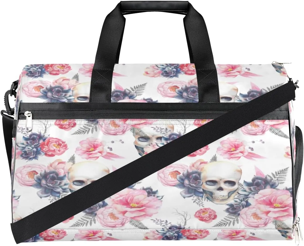 Skulls Sports Gym Bag for Women Men Travel Duffel Bag with Wet Pocket & Shoes Compartment Waterproof Weekender Overnight Tote Carry on Bag Lightweight