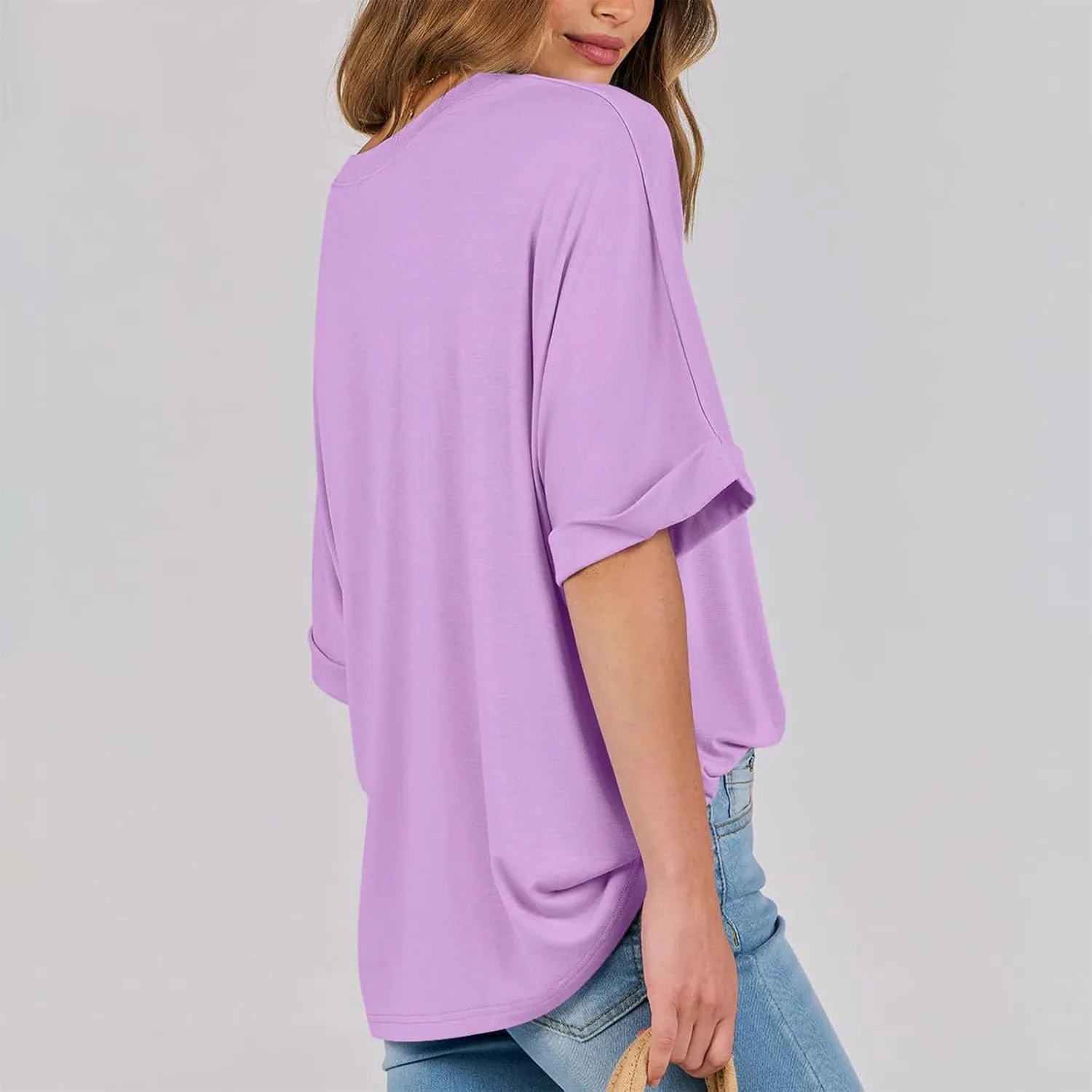 slqdgmryz Oversized Tshirts for Women Crew Neck Half Sleeve Tops Summer Loose Elbow Length Tee Shirts Business Casual Blouses