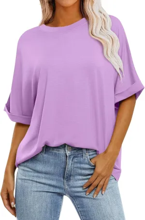 slqdgmryz Oversized Tshirts for Women Crew Neck Half Sleeve Tops Summer Loose Elbow Length Tee Shirts Business Casual Blouses