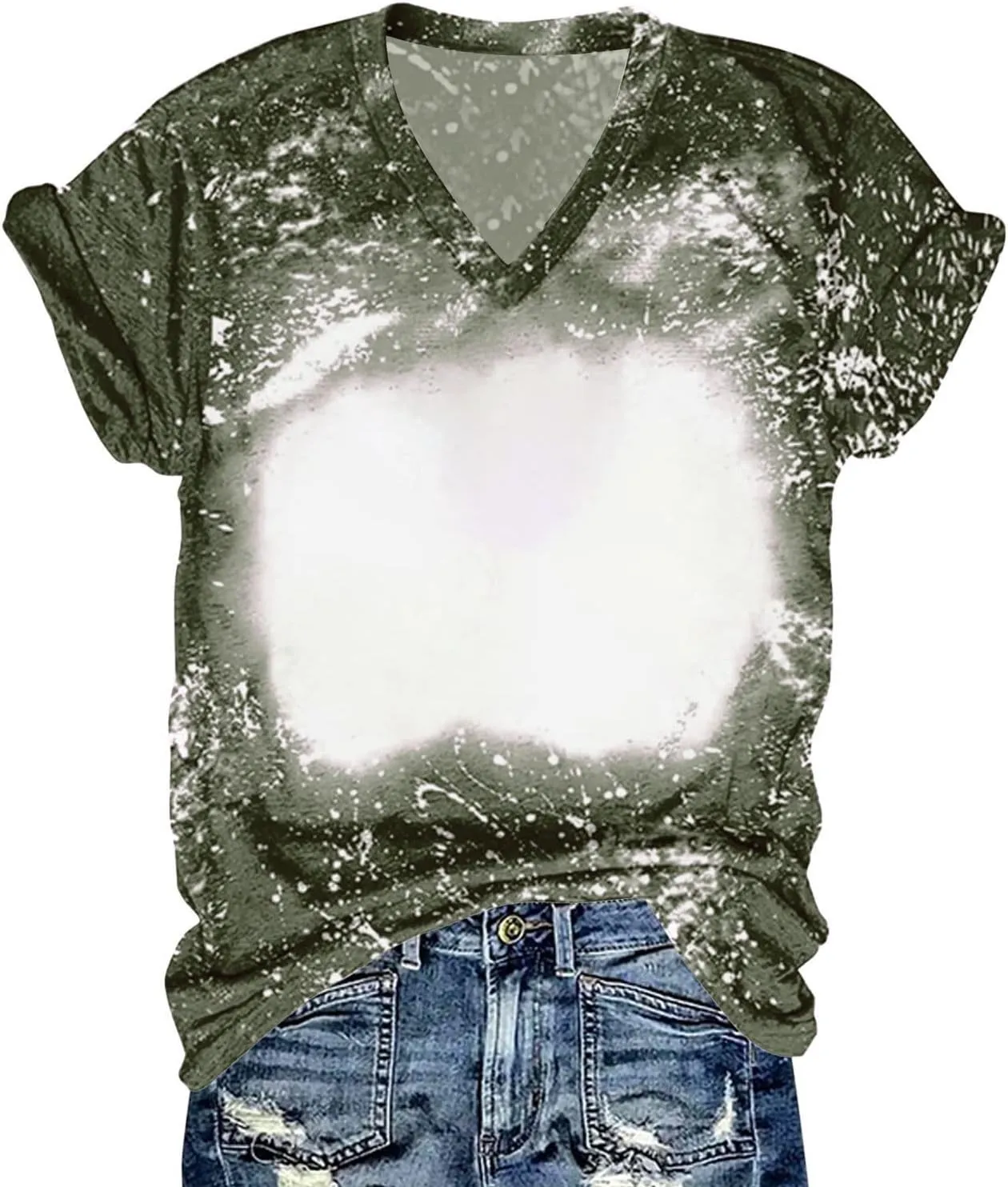 SMIDOW Sublimation Blanks Bleached T-Shirt for Women Summer Casual Loose Fit Short Sleeve v Neck Basic Tops Shirts