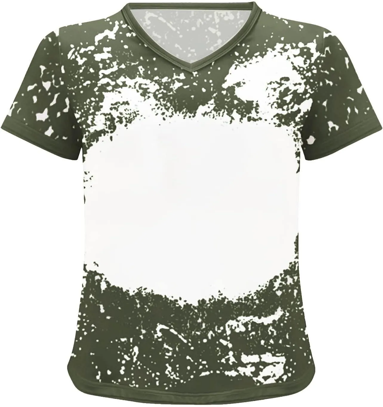 SMIDOW Sublimation Blanks Bleached T-Shirt for Women Summer Casual Loose Fit Short Sleeve v Neck Basic Tops Shirts
