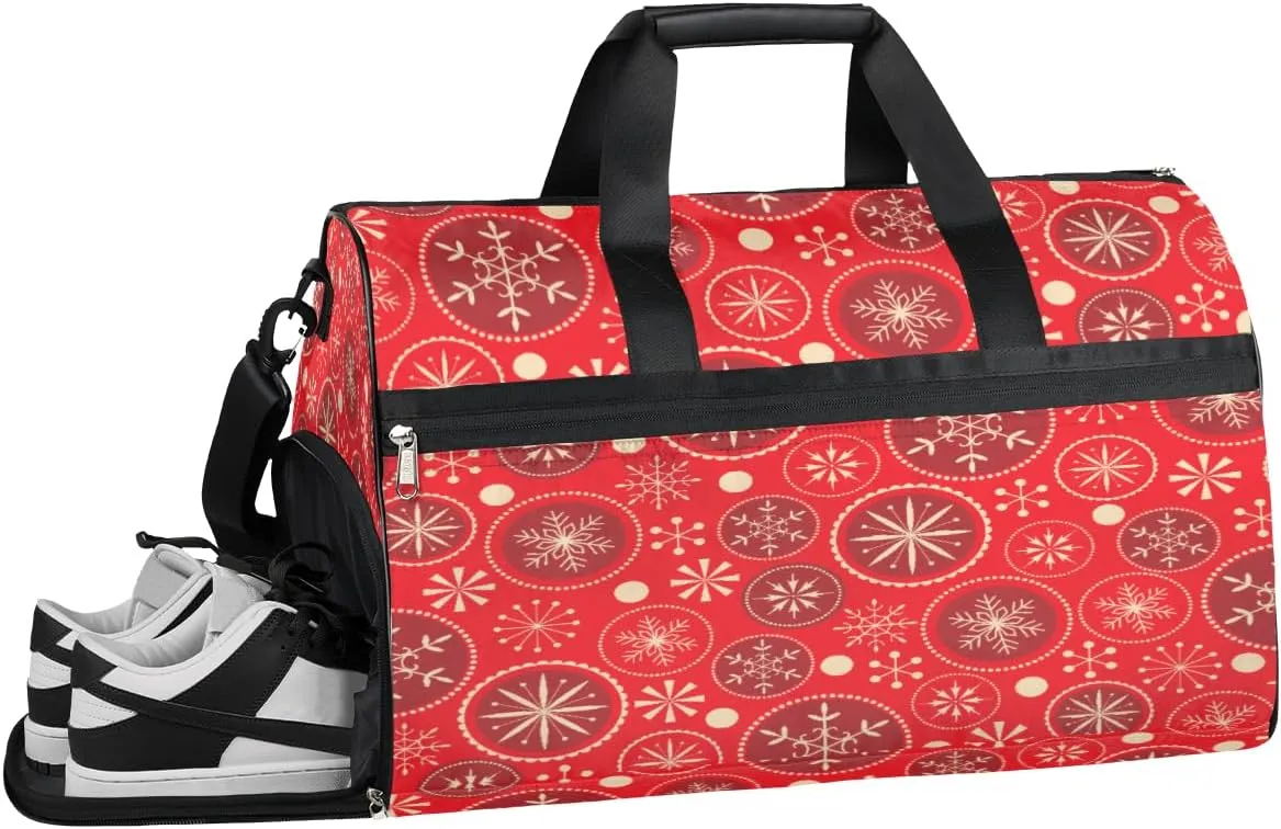 Snowflake Patterns Resistant Sports Gym Bag for Women Men Travel Duffel bag with Wet Pocket & Shoes Compartment Waterproof Weekender Bag 19.7"x9.9"x13"