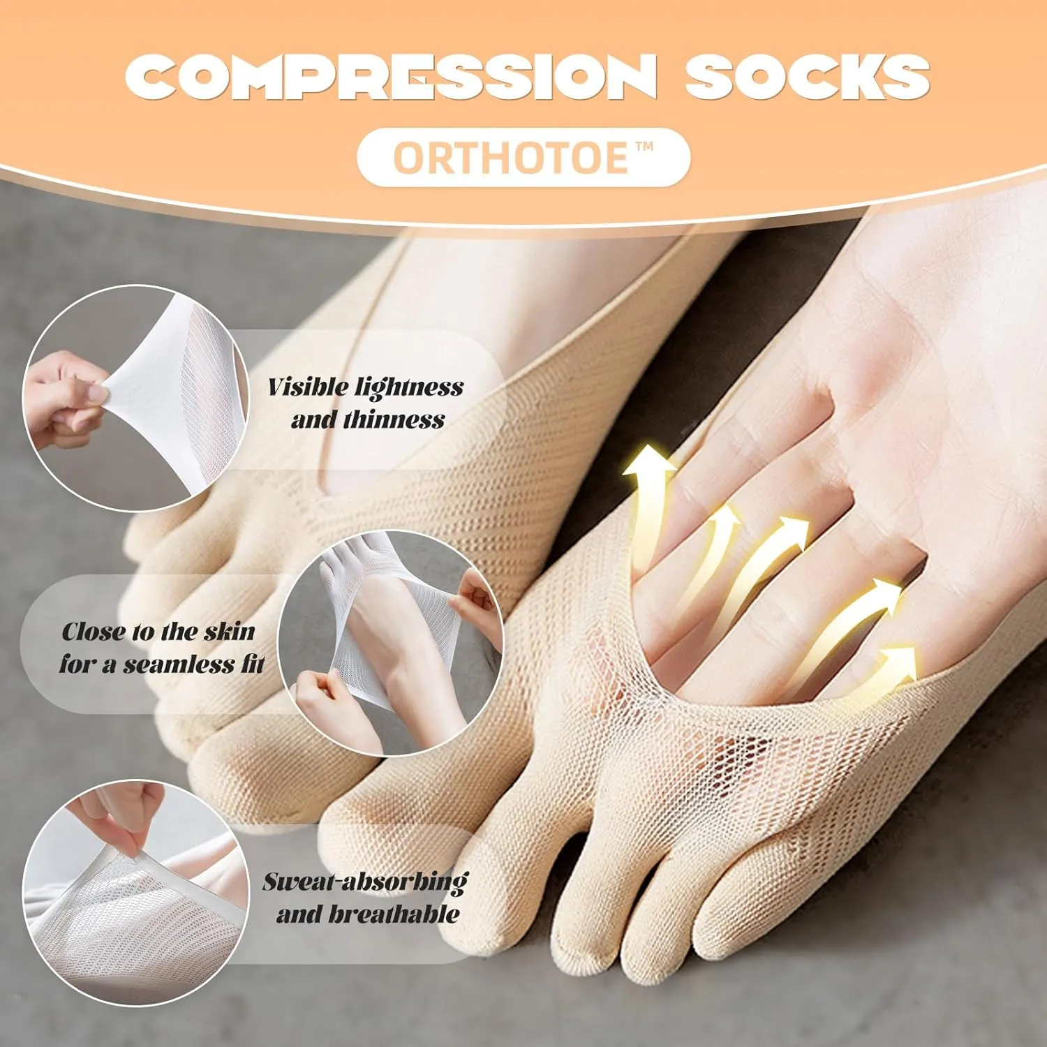 Sock Align Toe Socks for Women, Projoint Anti Bunions Health Sock, Orthopedic Compression No Show Five Finger Socks