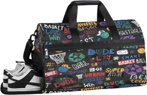 Sport Basketball Resistant Sports Gym Bag for Women Men Travel Duffel bag with Wet Pocket & Shoes Compartment Waterproof Weekender Bag 19.7"x9.9"x13"