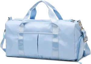 Sports Duffel Bags Gym Bags Waterproof Nylon Outdoor Sports Training Fitness Travel Yoga Ultralight Bag Men Women Handbag with Shoes Compartment(Light blue)