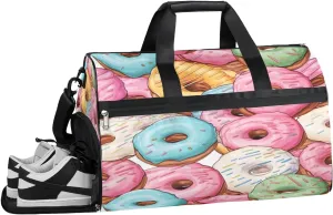 Sports Gym Bag Women Men with Wet Pocket & Shoes Compartment, Colorful Donuts Travel Duffel Bag, Workout Dance Bag Tote Bags, Carry On Weekender