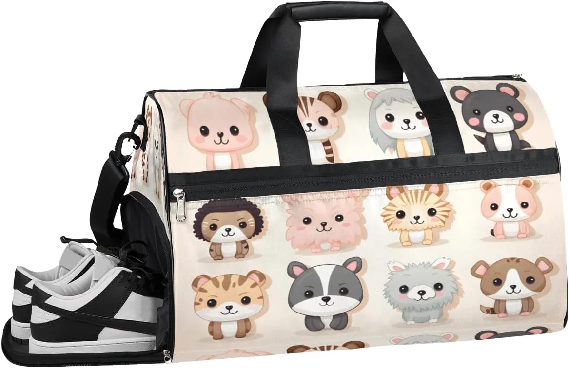 Sports Gym Bag Women Men with Wet Pocket & Shoes Compartment, Cute Animals Travel Duffel Bag, Workout Dance Bag Tote Bags, Carry On Weekender