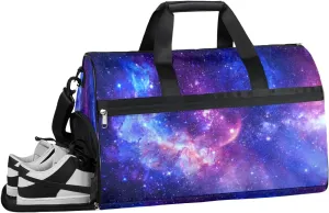 Starry Sky Resistant Sports Gym Bag for Women Men Travel Duffel bag with Wet Pocket & Shoes Compartment Waterproof Weekender Bag 19.7"x9.9"x13"