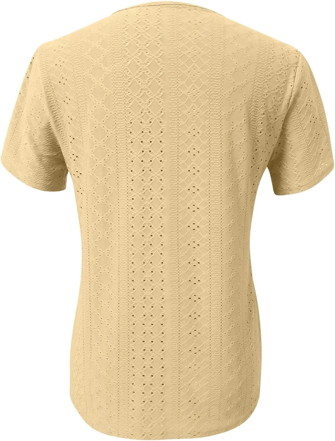 Summer Tops for Women Trendy Eyelet Shirts Short Sleeve Asymmetric V Neck Blouses Casual Loose Boho Tunic Tees 2025